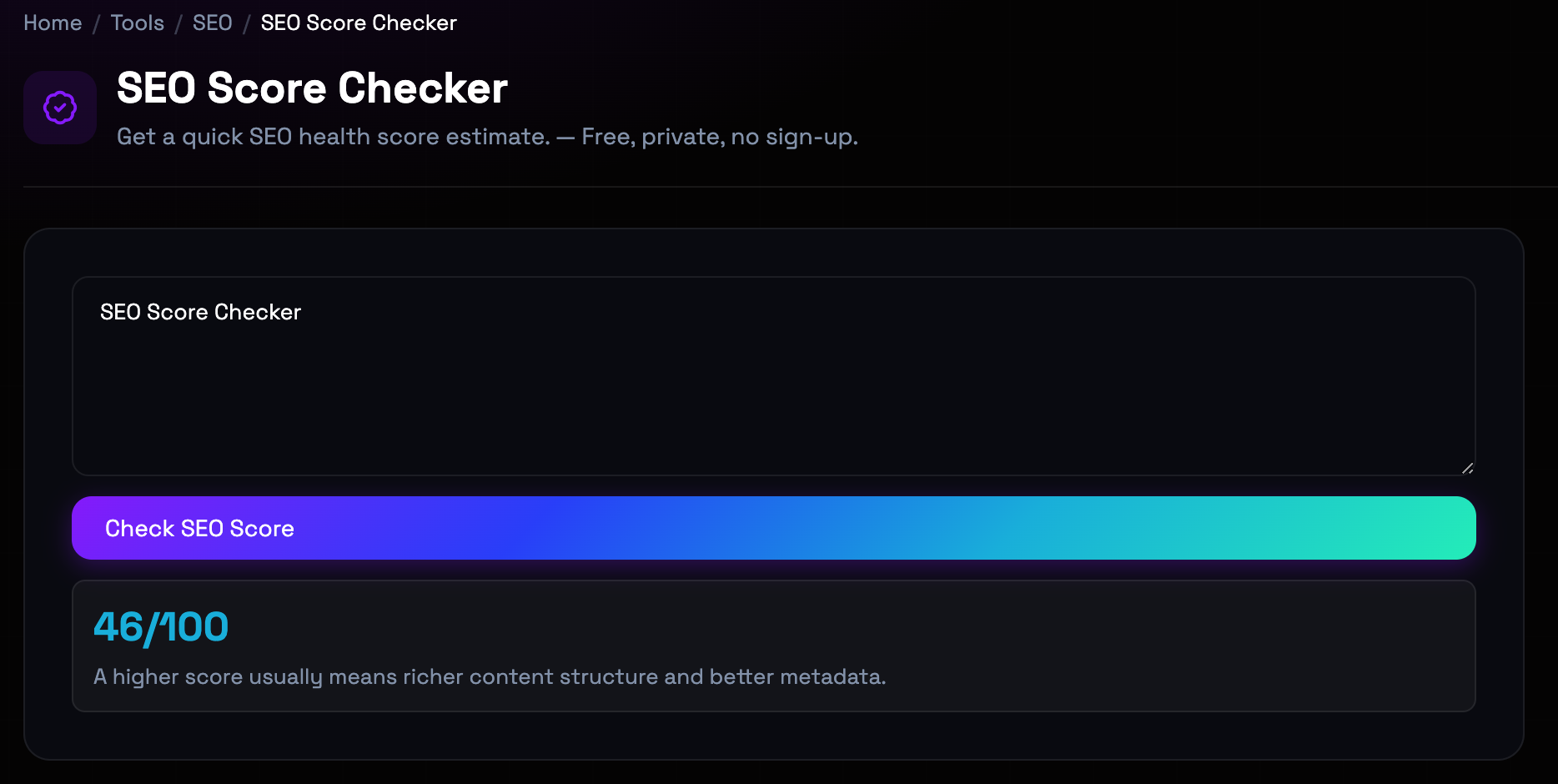 How to use SEO Score Checker online — free, fast, and private